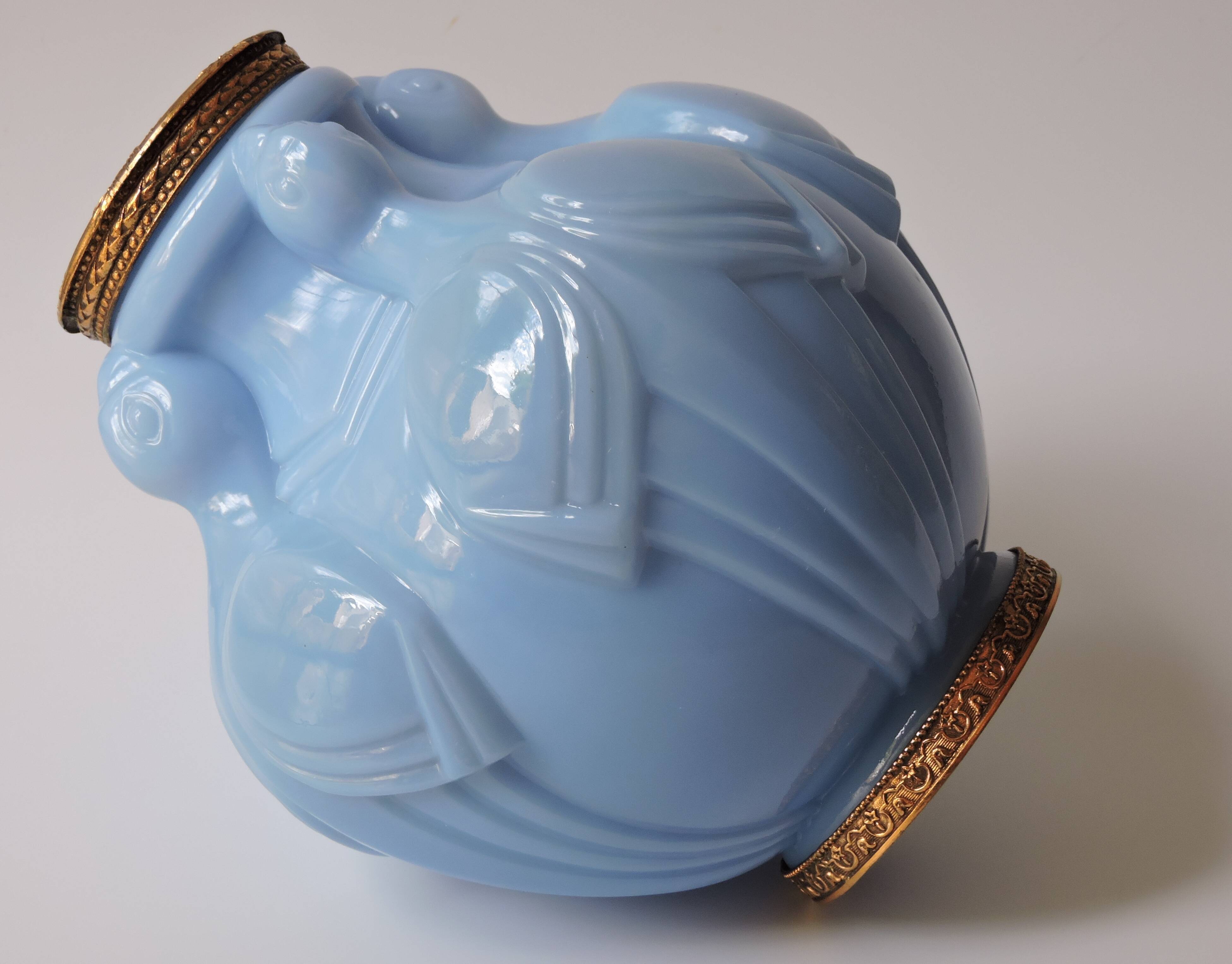 Art Deco vase in molded and pressed opaline. Stamped CLA France décor of Birds