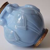 Art Deco vase in molded and pressed opaline. Stamped CLA France décor of Birds
