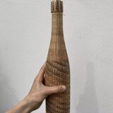 70s woven wicker rattan bottle