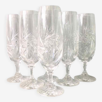 Set of 7 champagne flutes in cut crystal