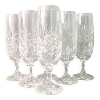 Set of 7 champagne flutes in cut crystal