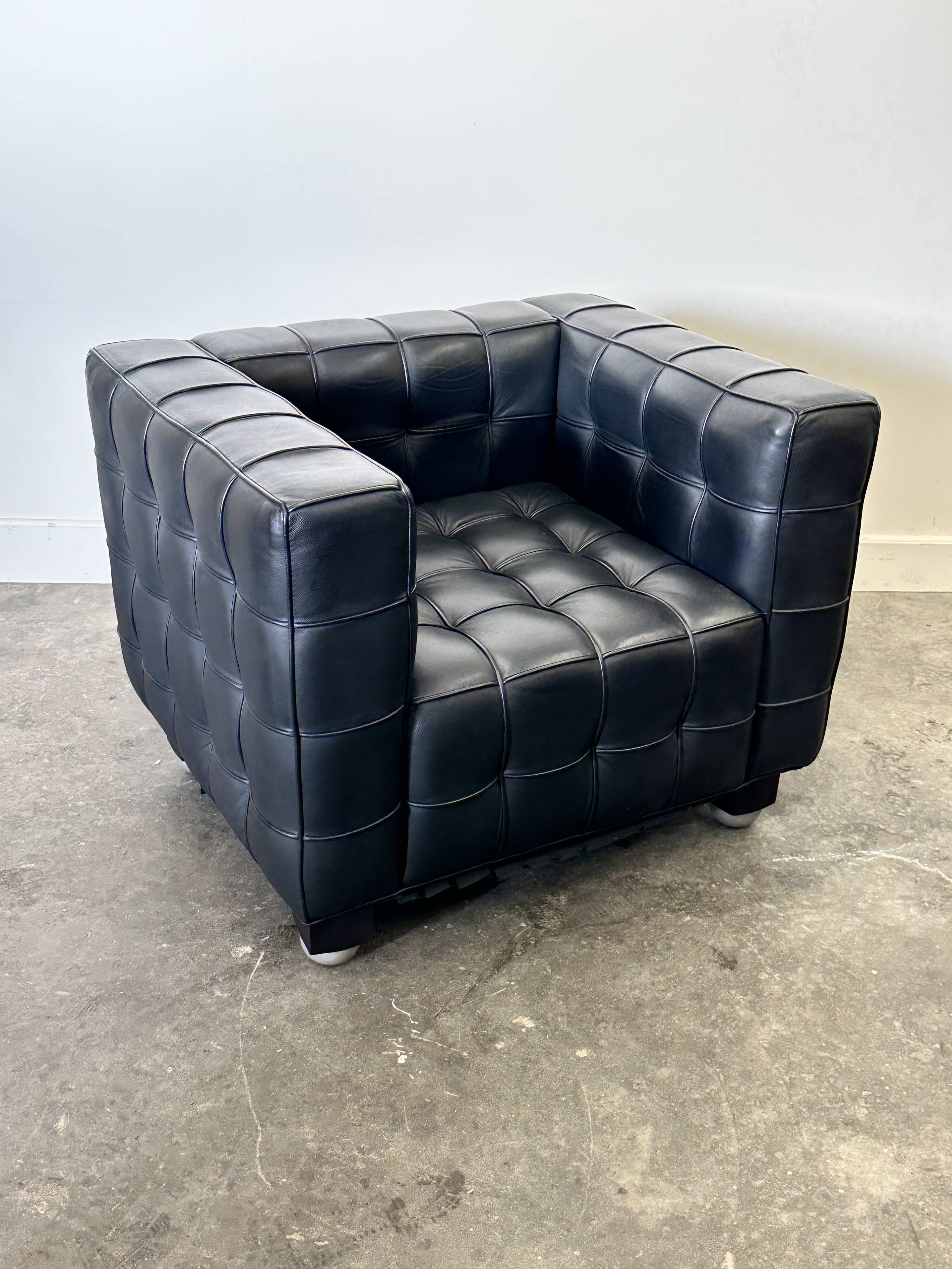 Wittmann Kubus Leather Armchair by Josef Hoffmann, 1980s