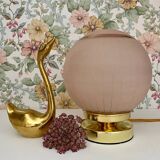 Lampe à poser globe vintage art déco en verre granité rose
