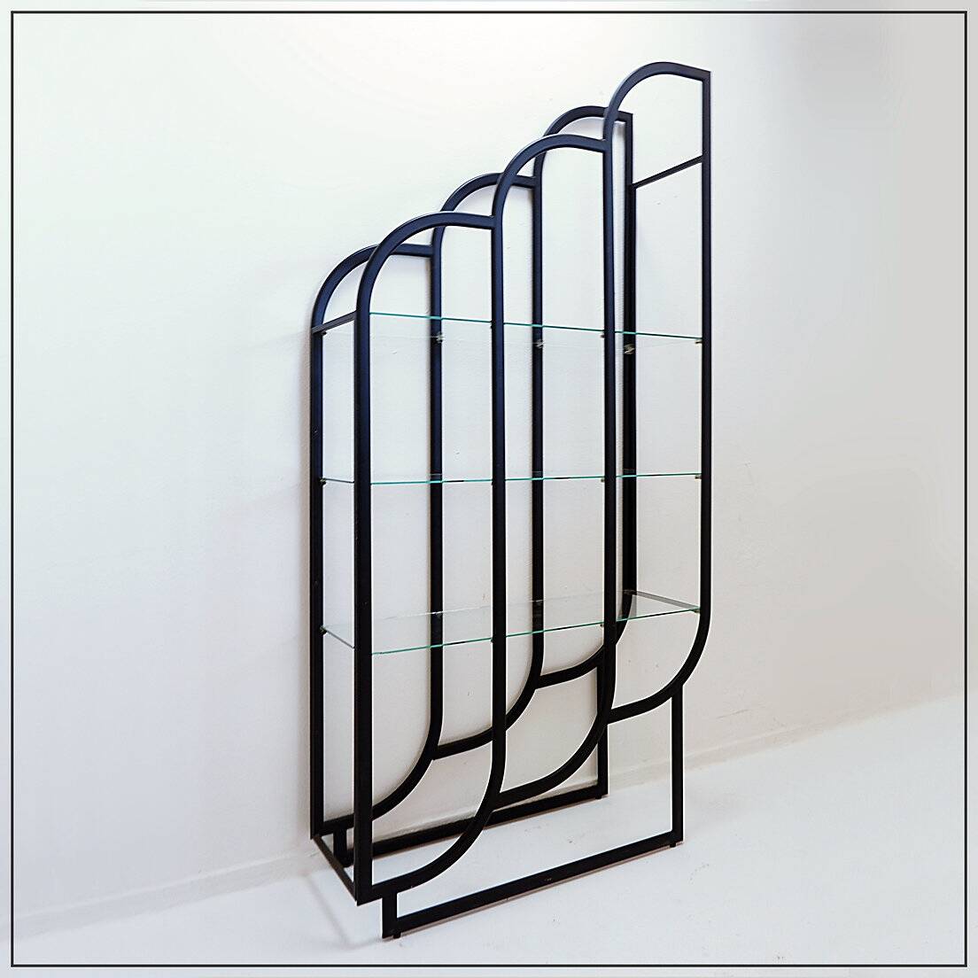 Black Bookcase - Metal and glass - 20th