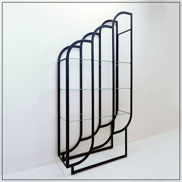 Black Bookcase - Metal and glass - 20th