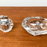 Mid-century Scandinavian heavy frosted glass table and ashtray, 1960s, set of 2.