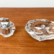Mid-century Scandinavian heavy frosted glass table and ashtray, 1960s, set of 2.