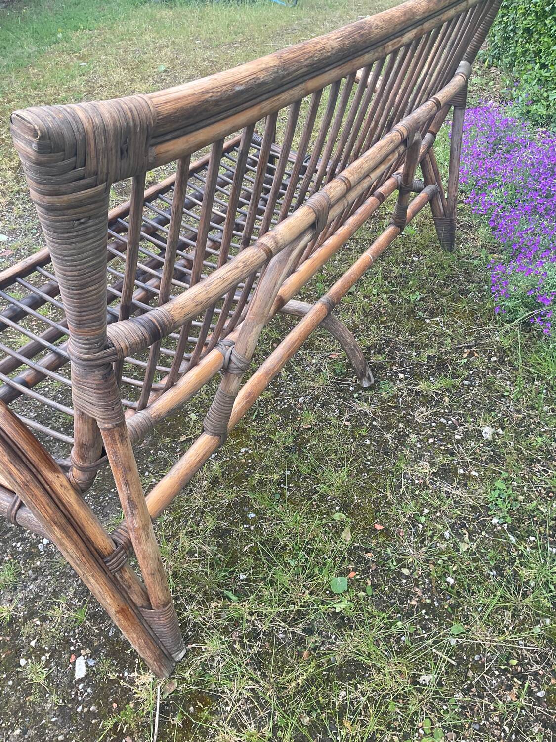 Vintage rattan bench from the 60s