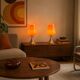 Paire de lampes space age en opaline orange et métal chromé