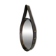Florentine Oval Leather Mirror in Brass by Jacques Adnet, 1960s