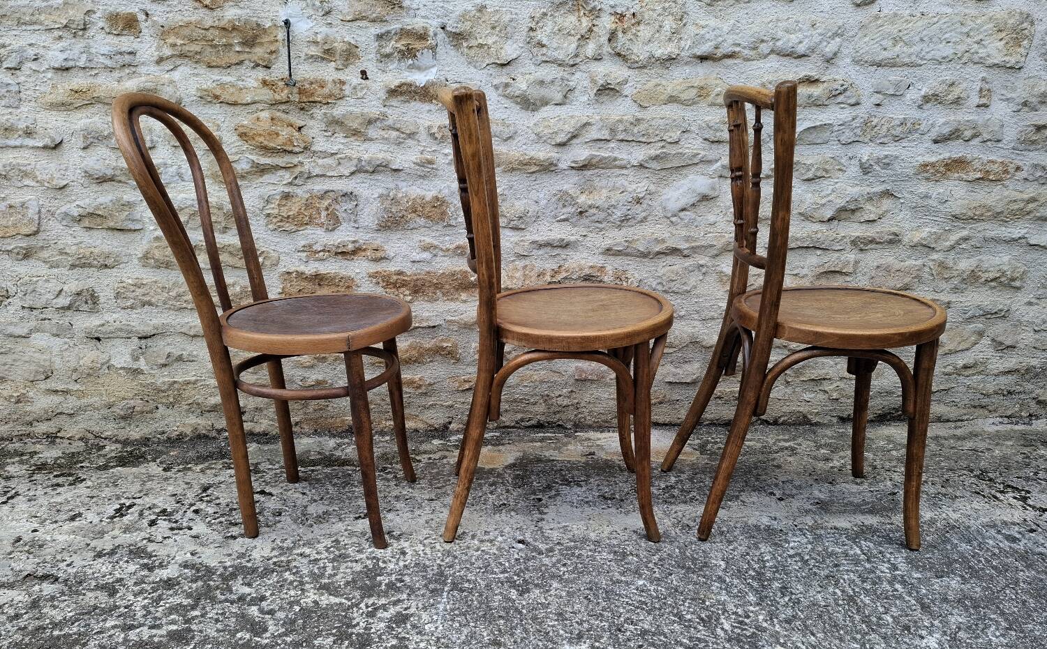 6 mismatched bistro chairs