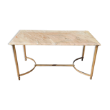 Living room table in gilded metal and marble.