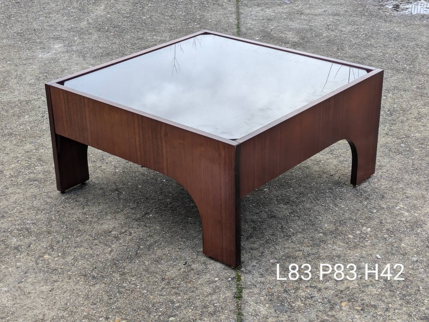 Vintage rosewood and glass coffee table by Claudio Salocchi, "Oriolo" model