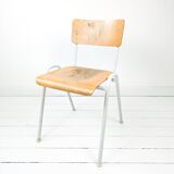 Chaise vintage Mid-Century bois et métal blanc style industriel scandinave