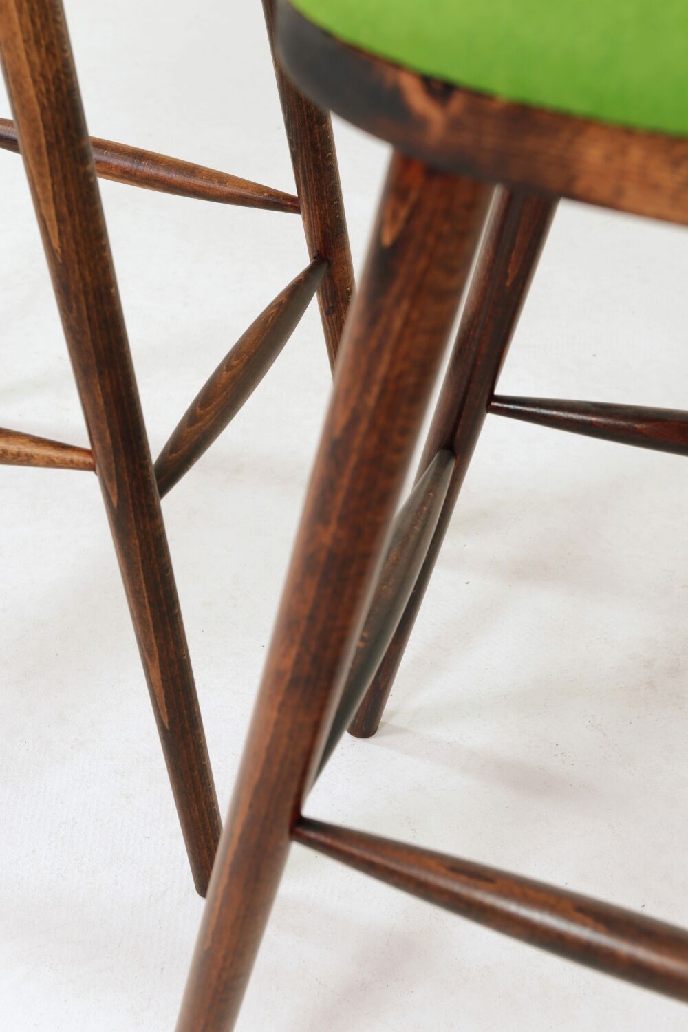 A pair of wood bar stools- Green premium wool - Rustic style/MCM
