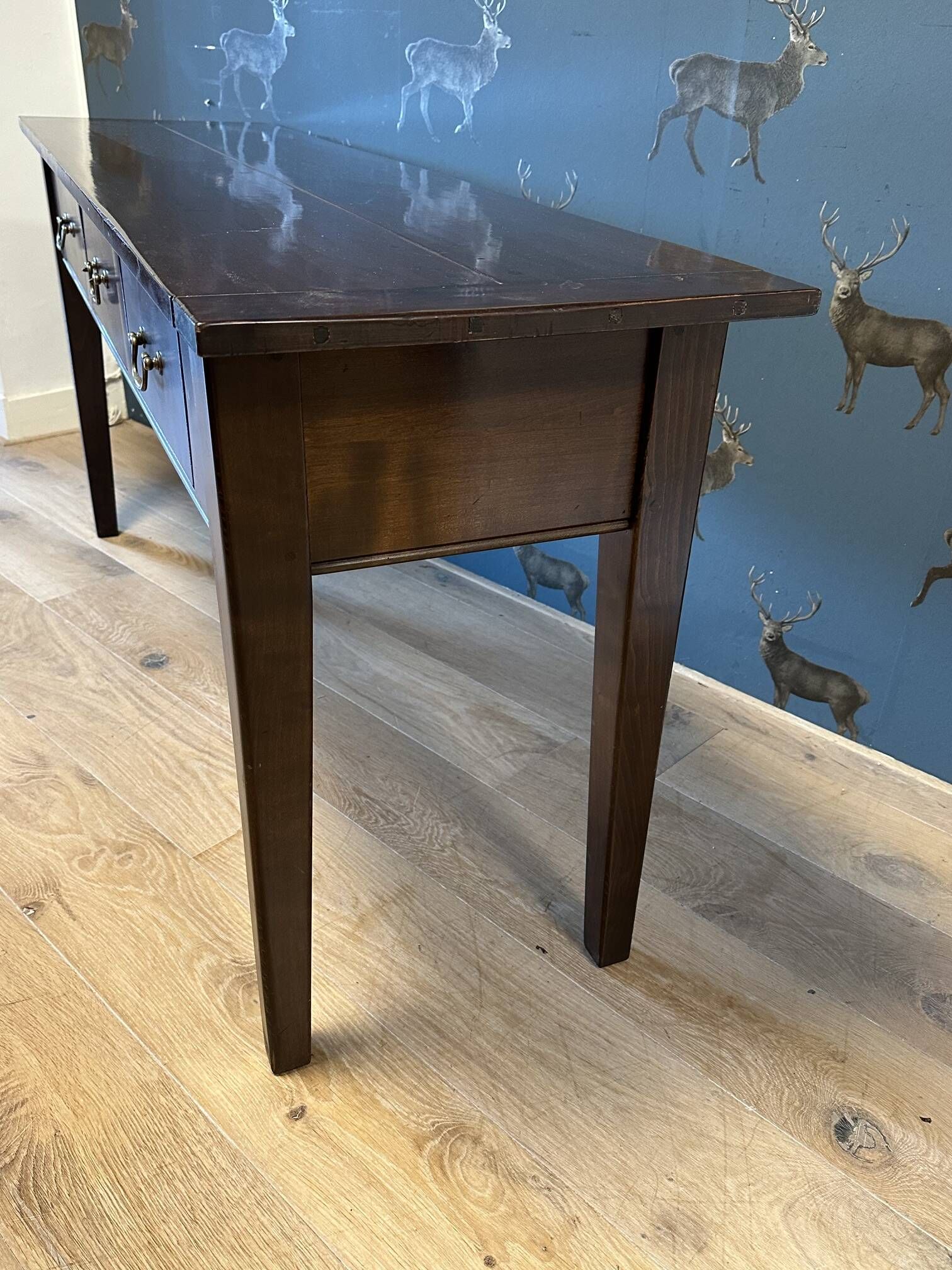 Console table in cherry wood with 3 drawers