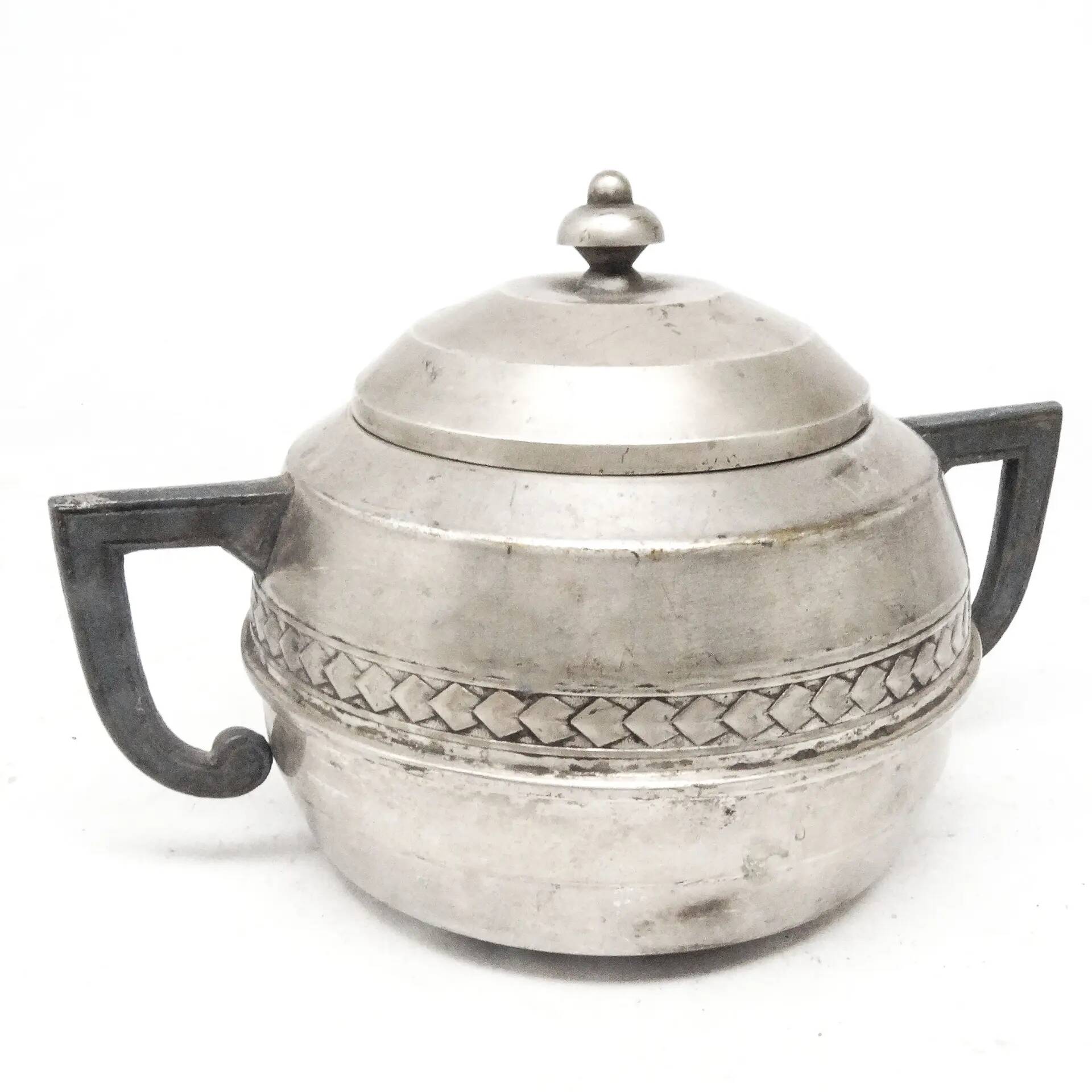 Art Deco sugar bowl, silver-plated brass, tin, Belgium, 1920s