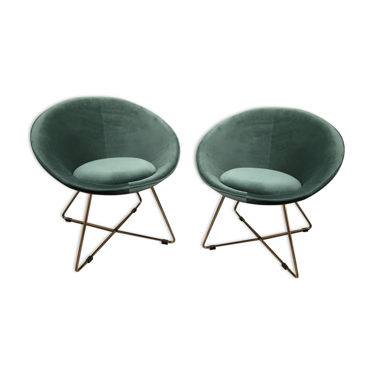Pair of armchairs seated green velvet shell