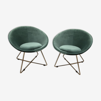 Pair of armchairs seated green velvet shell