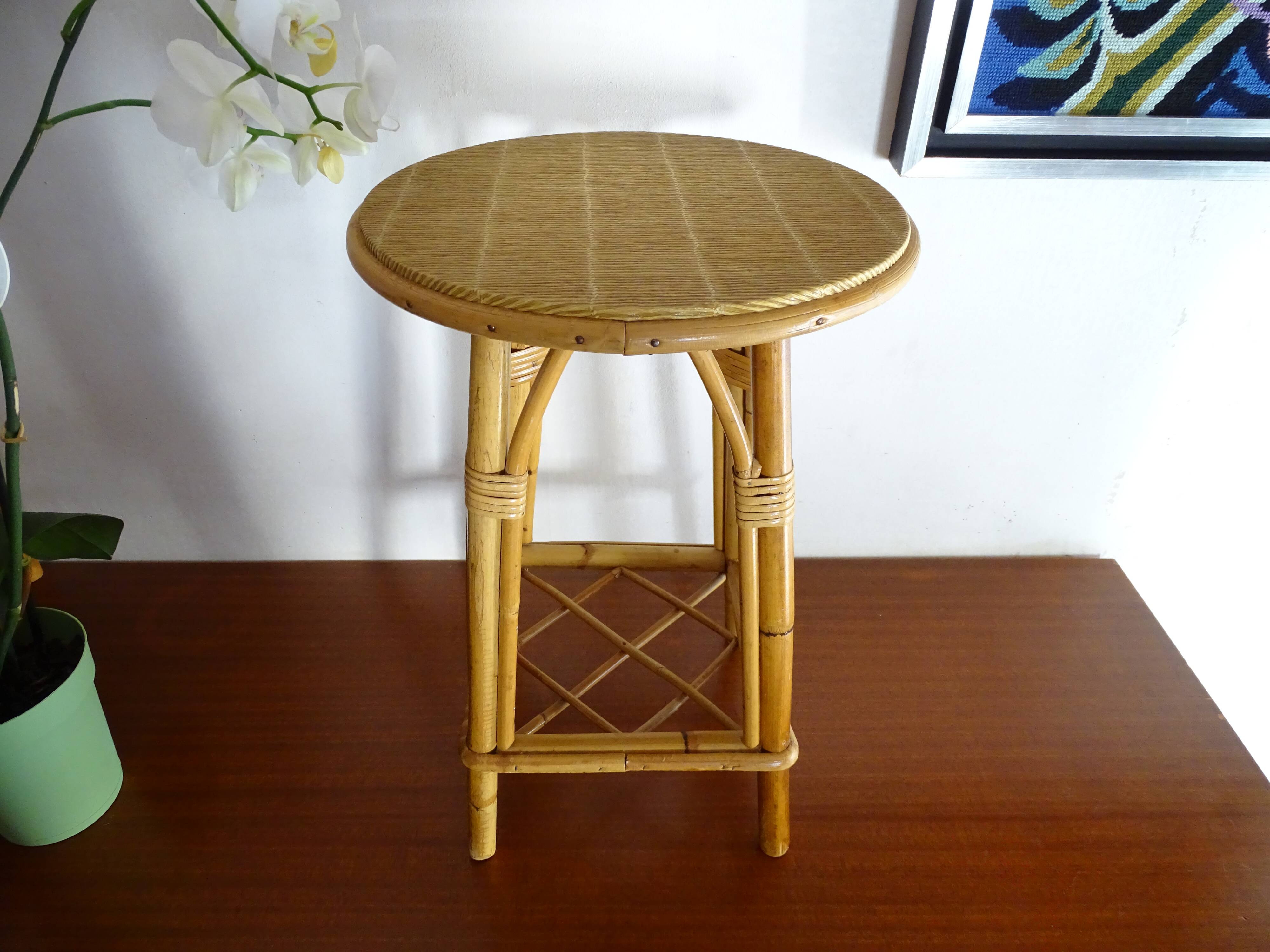 Vintage rattan stool 60's 70's