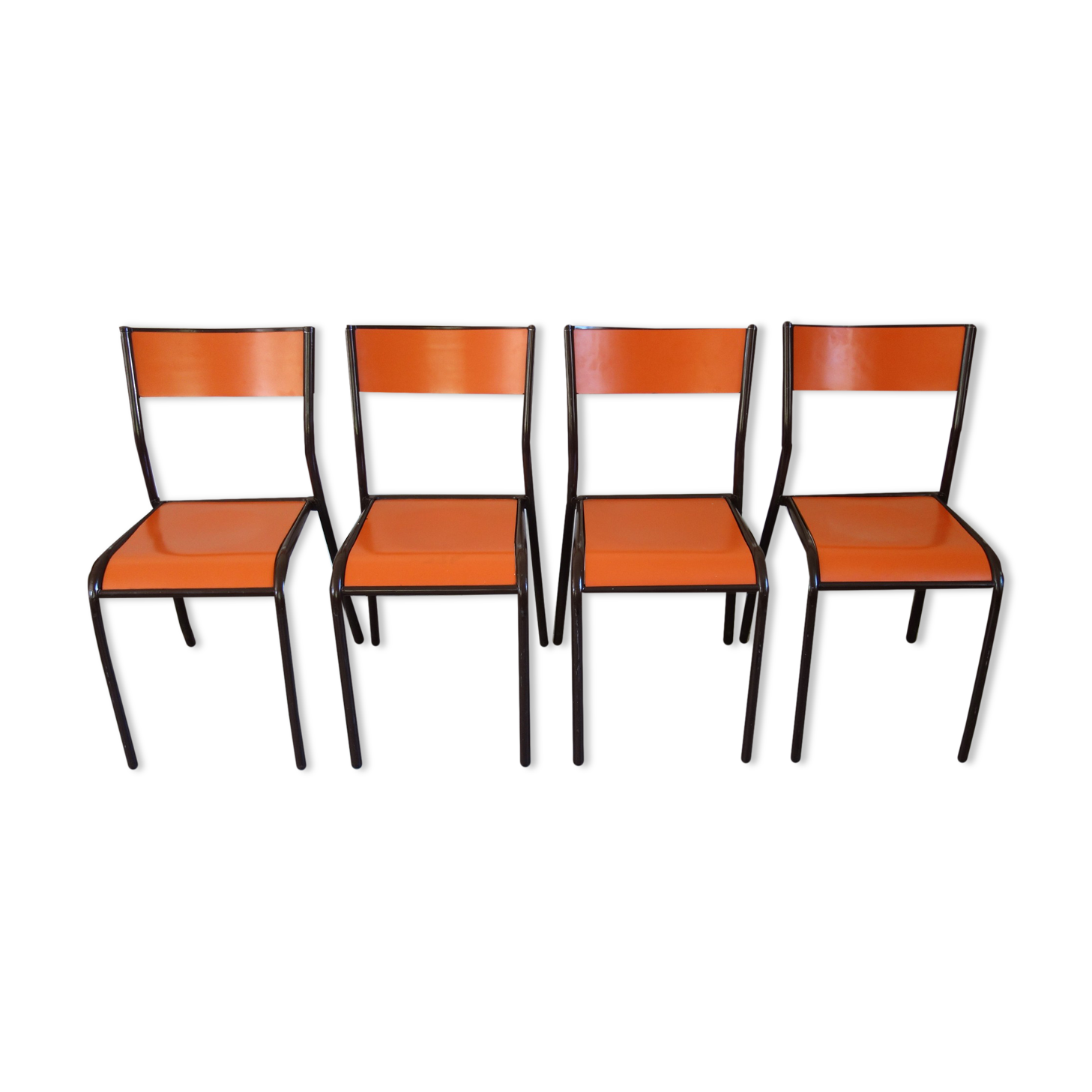 Set of 4 orange school chairs