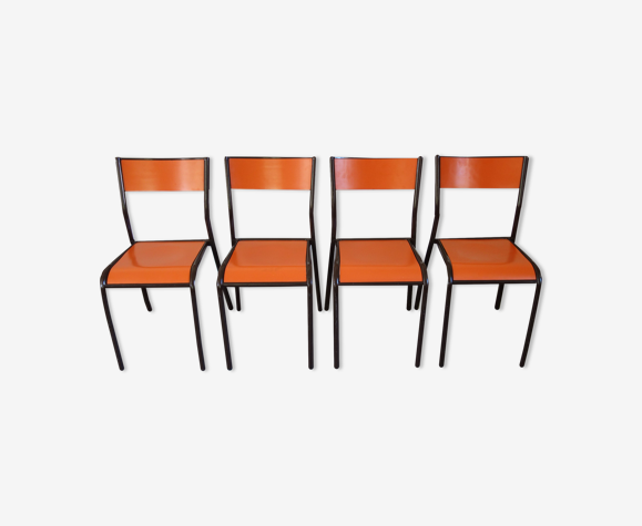 Lot de 4 chaises d'école orange