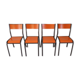 Set of 4 orange school chairs