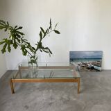 Scandinavian table blond teak and glass 60