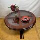 Vintage G-Plan Round Coffee Table & 4 Nested Stools | 1970s | Mahogany & Gl
