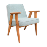 Vintage restored armchair, 60s, designed by J.Chierowski, green fabric
