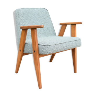 Vintage restored armchair, 60s, designed by J.Chierowski, green fabric