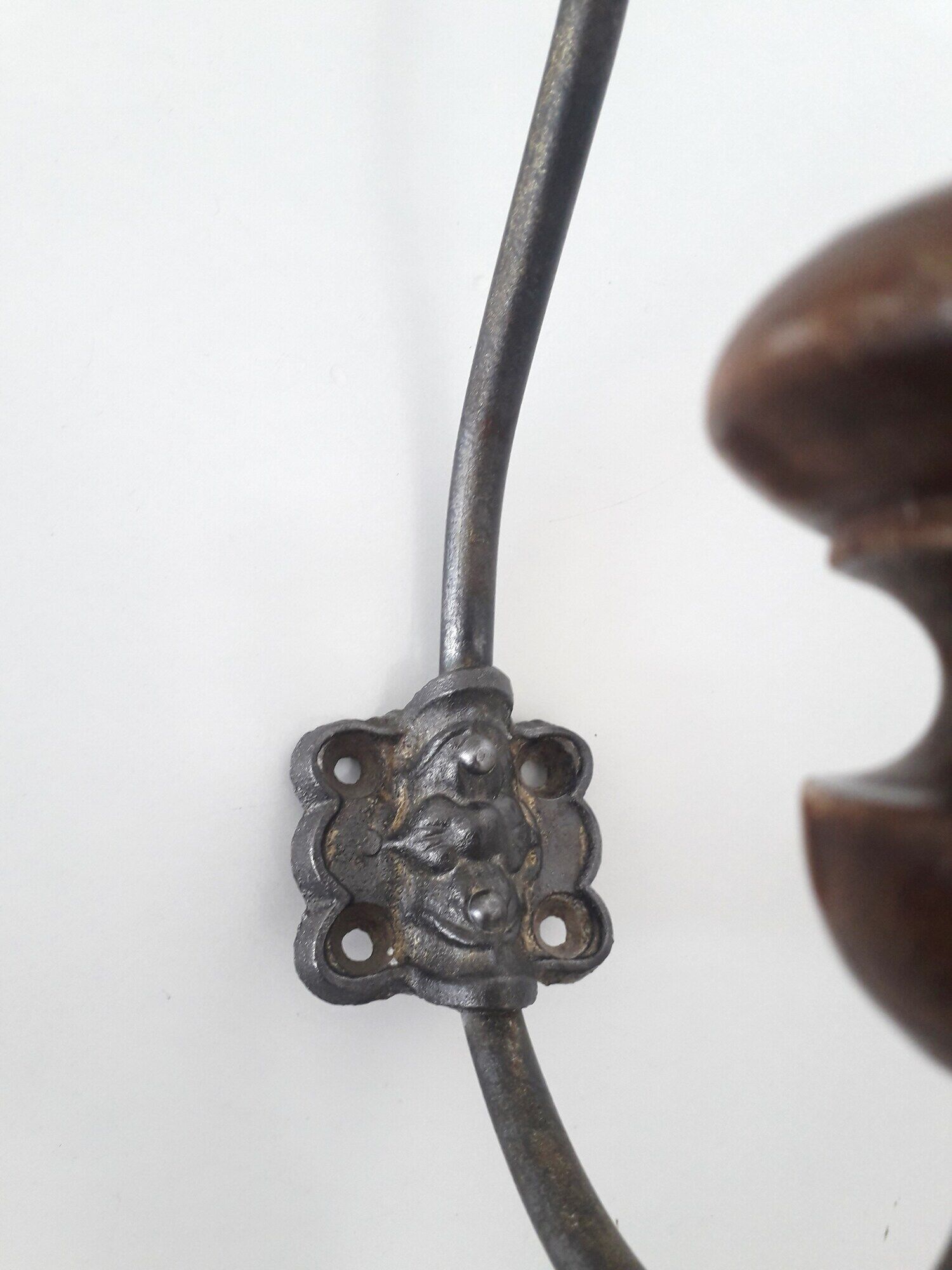 Old hook - wall coat rack - wood and metal - 1940
