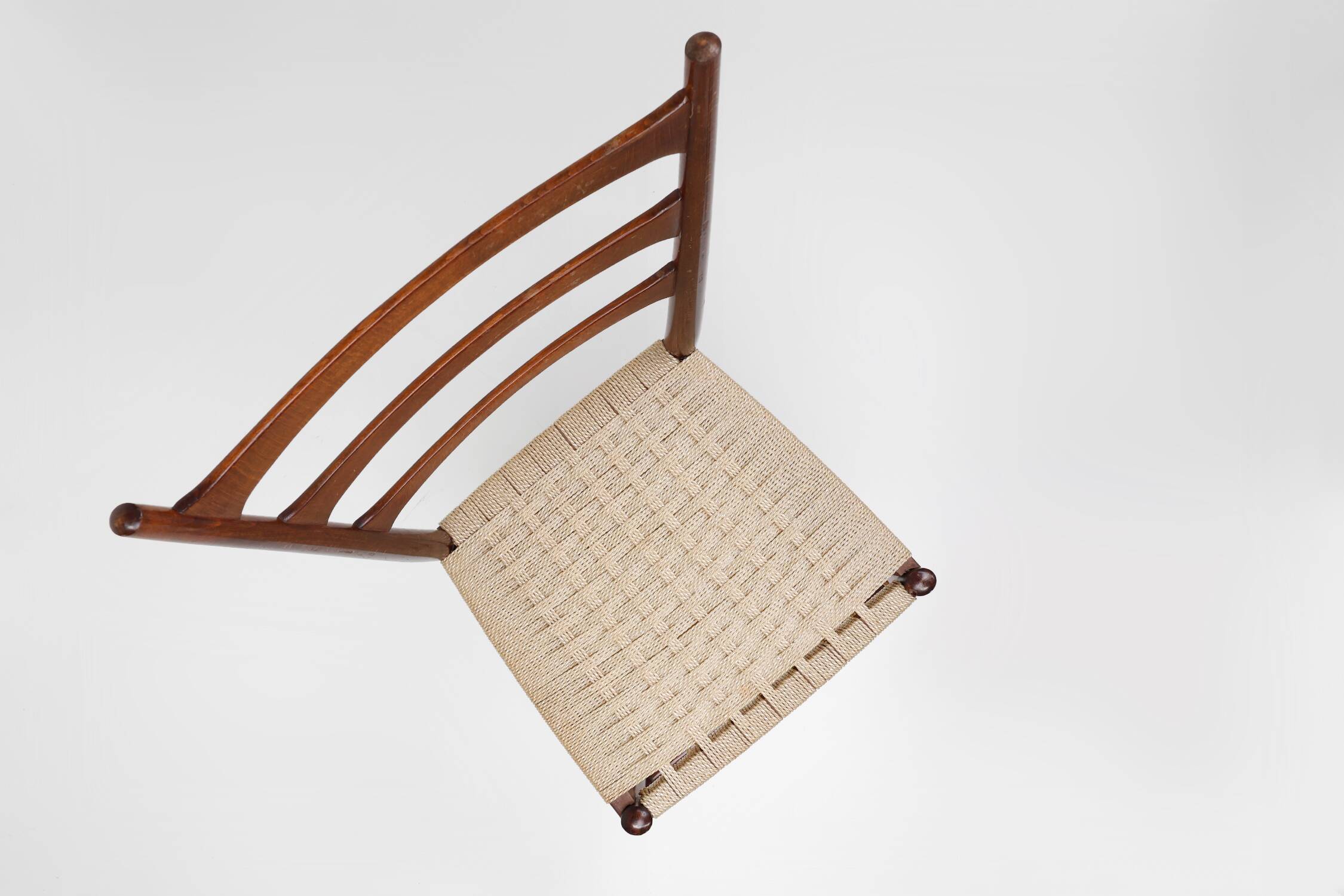 Teak dining chairs with braided rope seat, Belgium 1960s