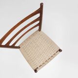 Teak dining chairs with braided rope seat, Belgium 1960s