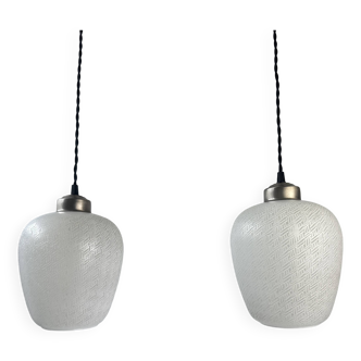 Pair of old vintage XL curved pendant lights