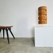 Large Cylindrical Pine Veneer Table Lamp By Hans-Agne Jakobsson For Ab Ellysett, Sweden 1960S