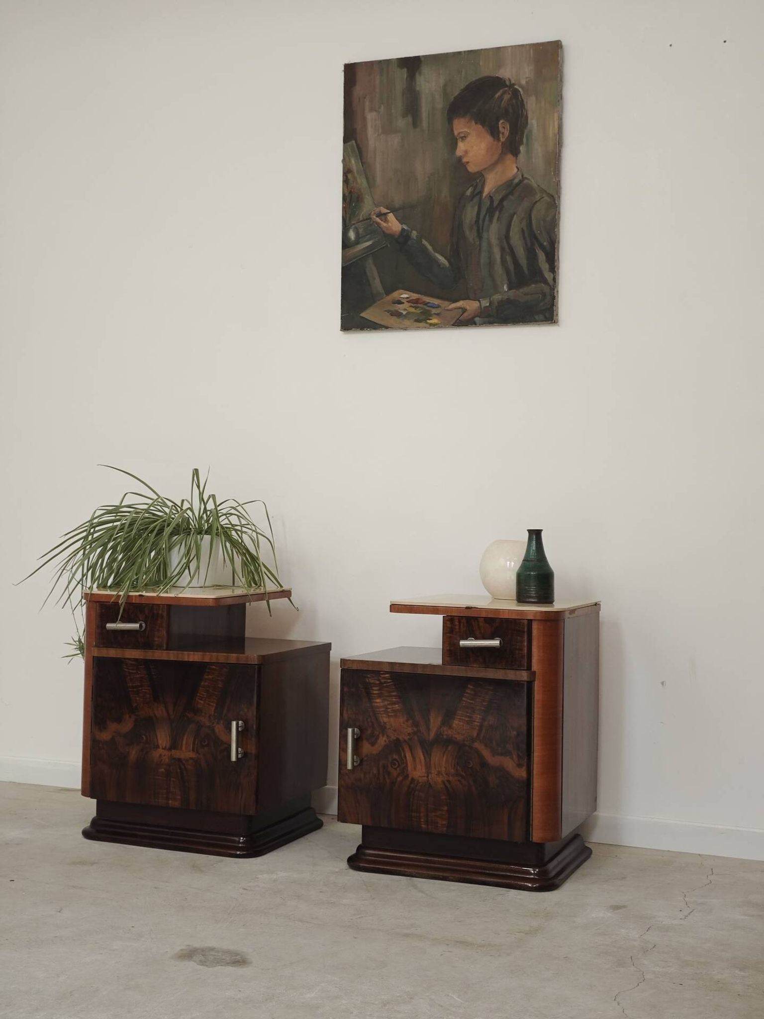 Pair of bedside tables by Jindrich Halabala for Up Zavody art deco 1950