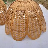 Set of 4 vintage wicker pendant lamps