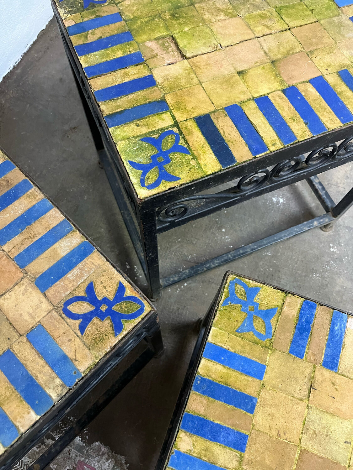 Nesting tables ceramic wrought iron