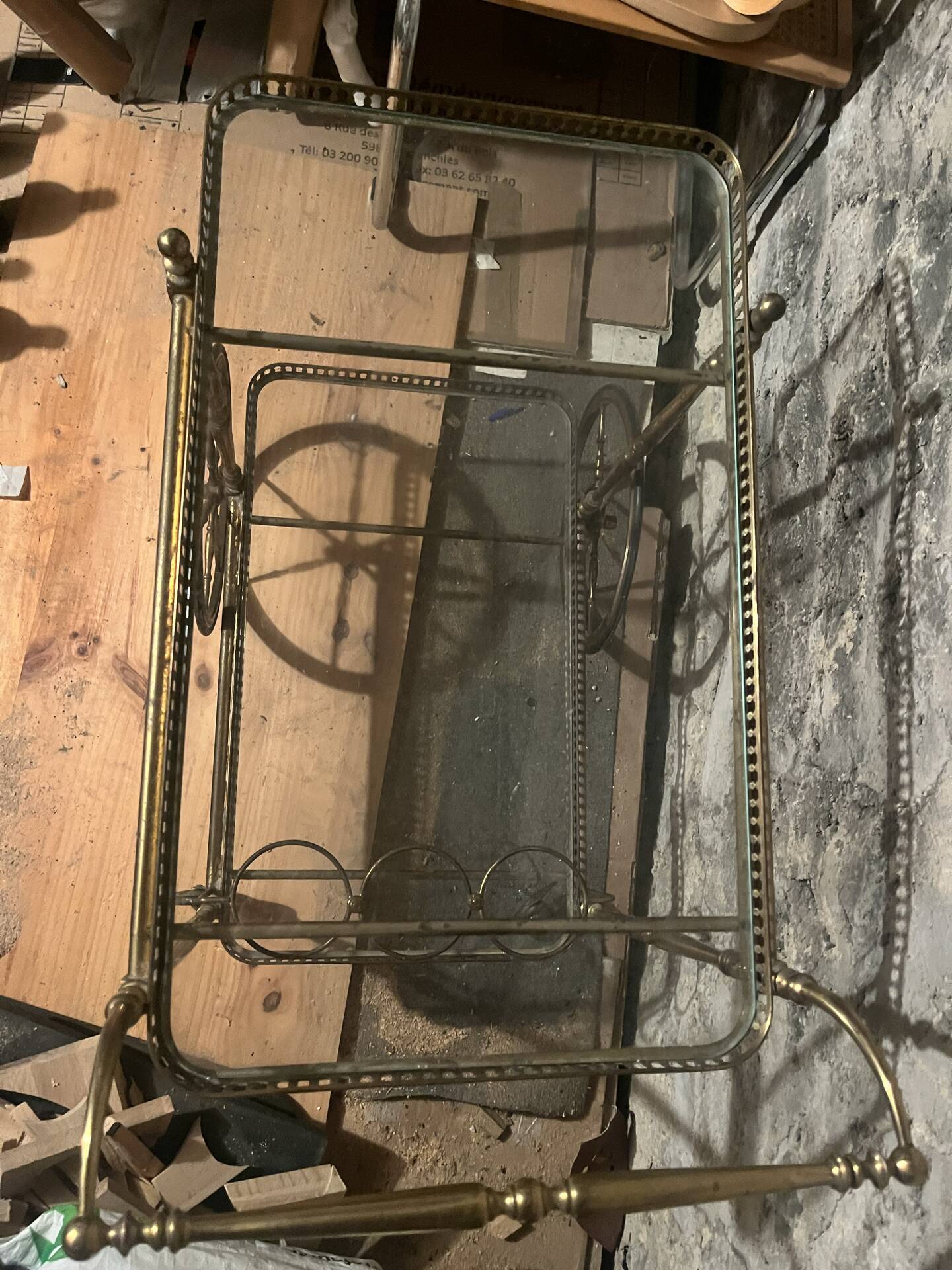 Drinks trolley, brass serving cart