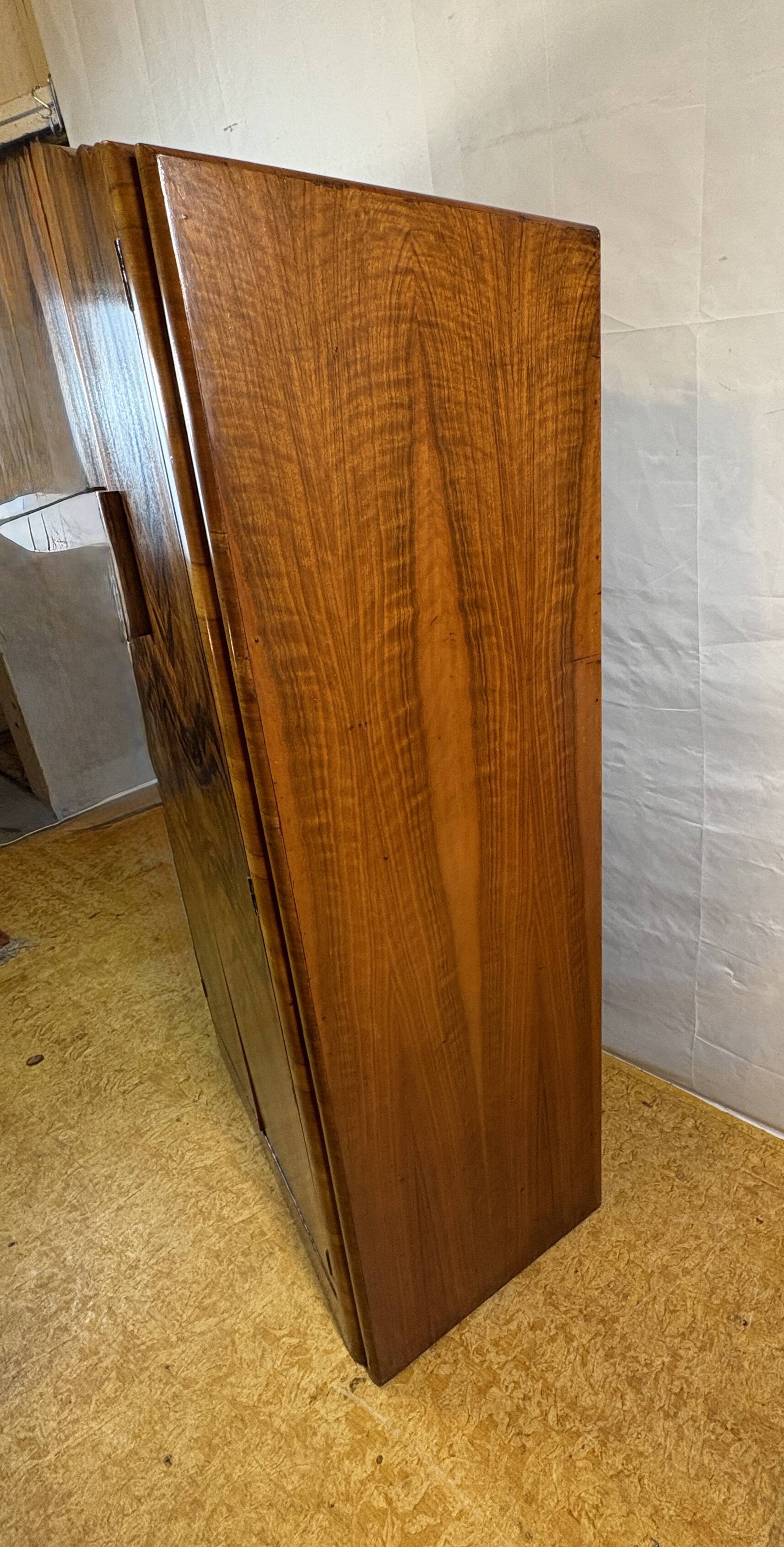Art Deco Vintage 1930s  Figured Walnut Wardrobe Bookmatched Fitted Interior