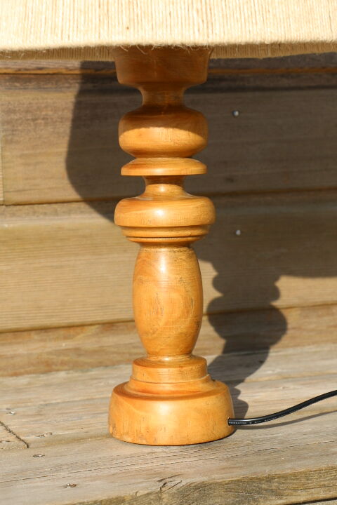 Turned wood lamp with 600mm rope shade