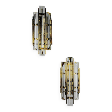 Pair of Venini wall lights, Murano cut glass, 1970s, Italy