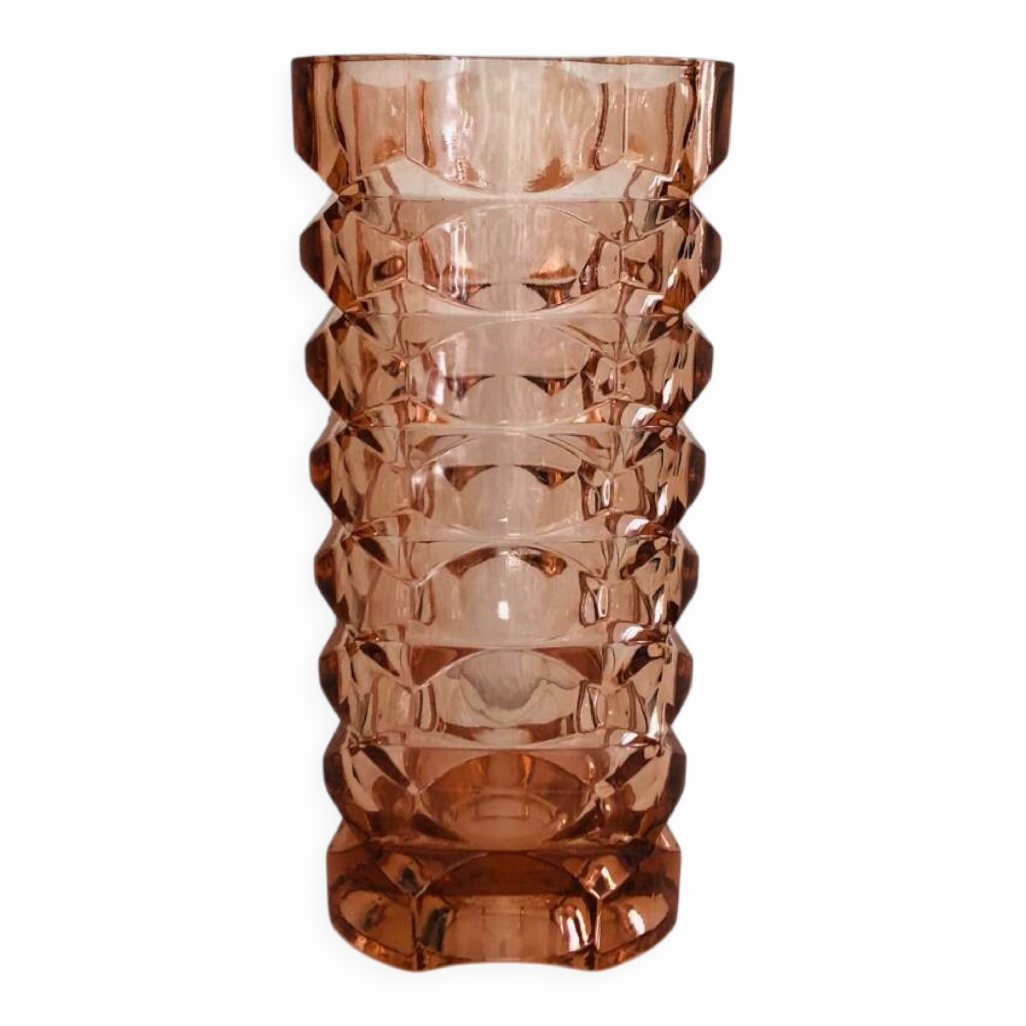Large vintage vase textured pastel pink glass – Made in France