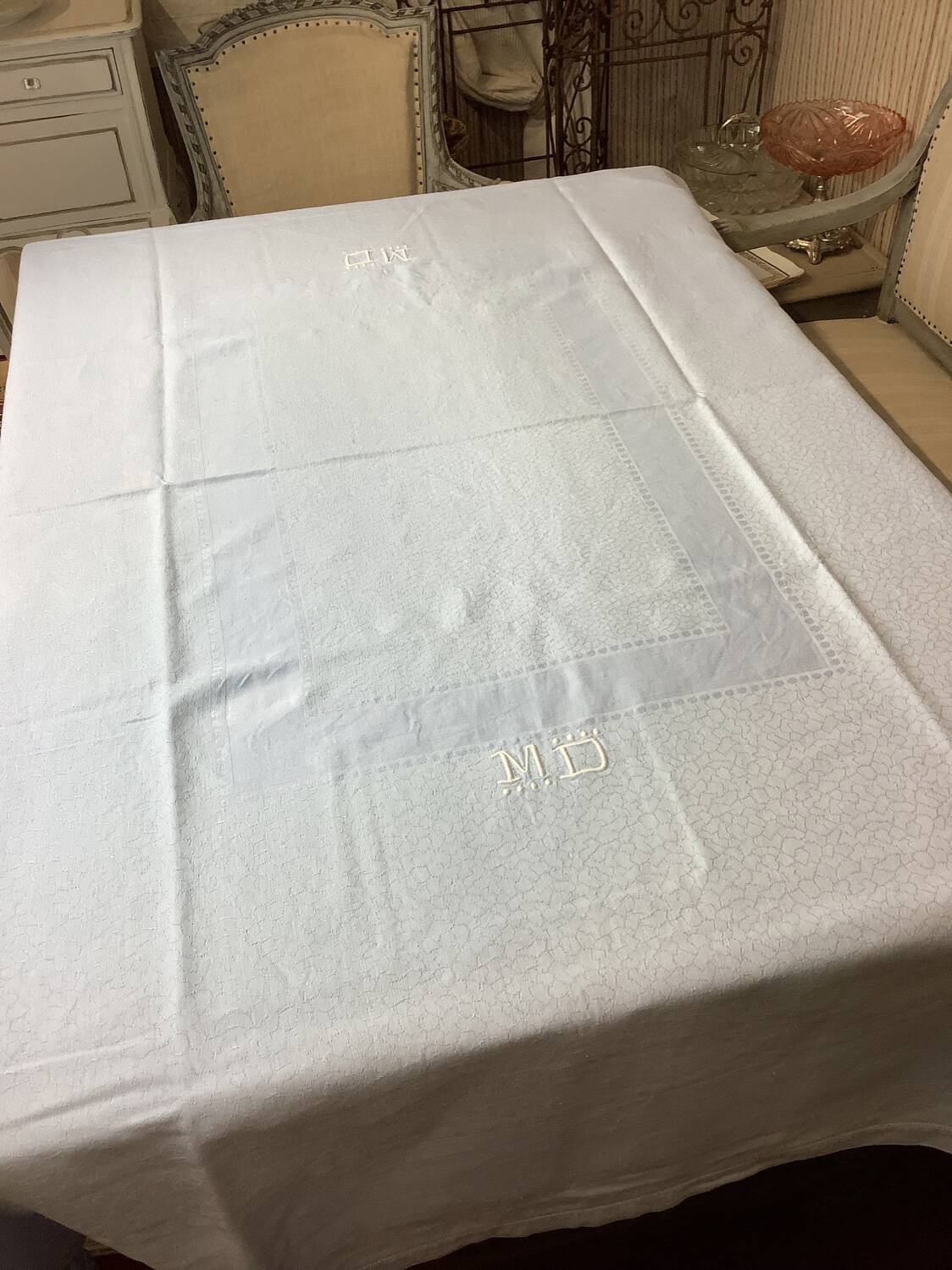 Vintage nappe & serviettes damassés monogramme