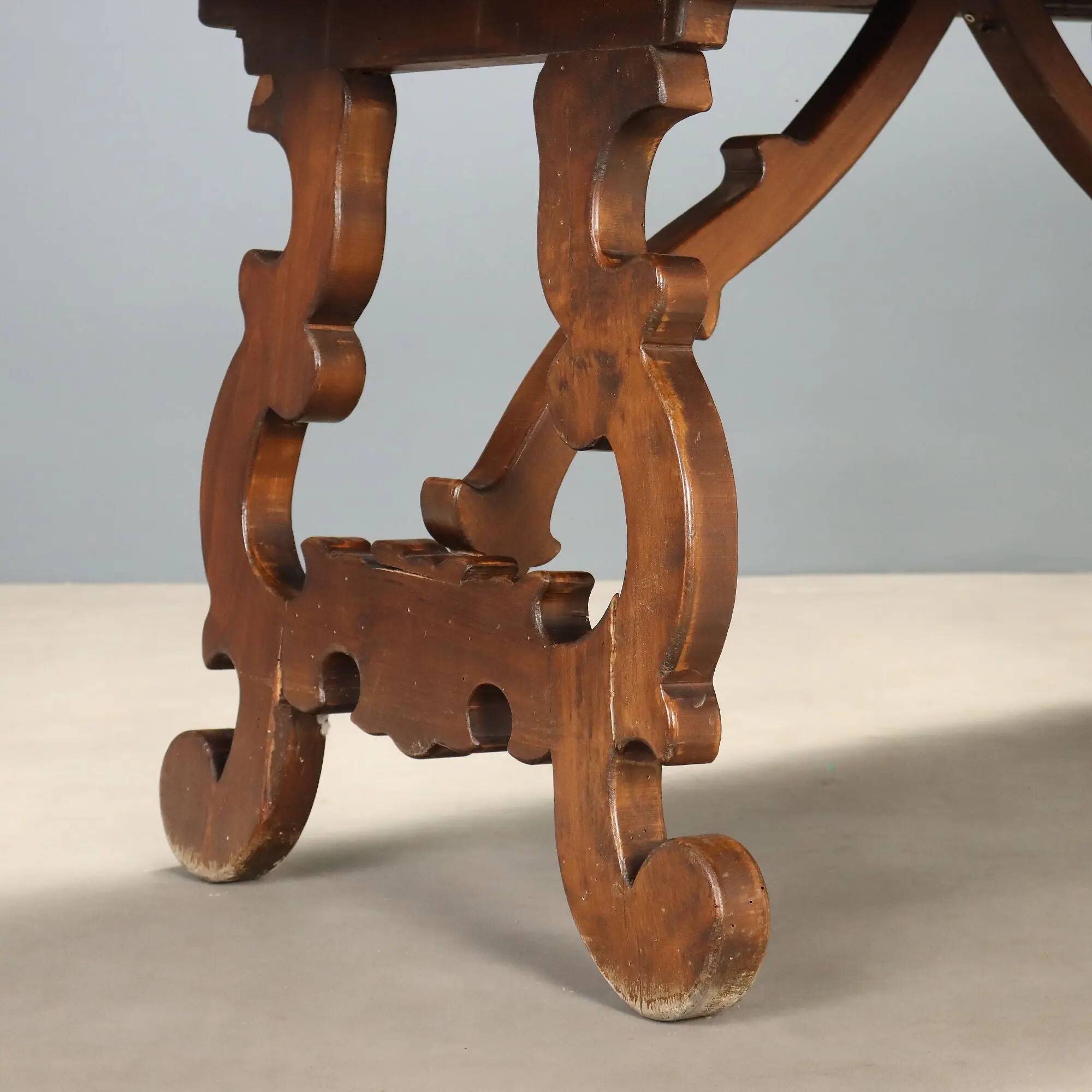 Old refectory table in stained walnut oak, Italy, 20th century