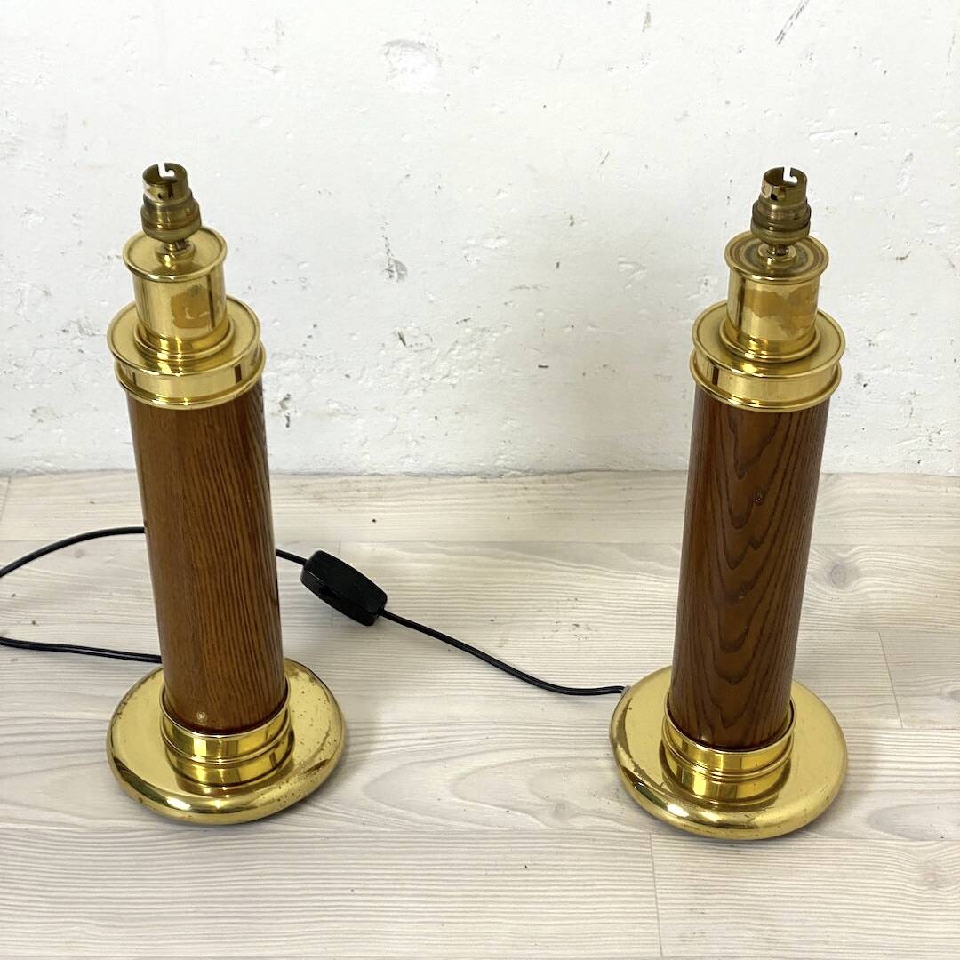 Pair of vintage 1960s lamp bases in wood and brass
