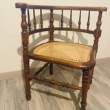 Chaise d’angle en bois et cannage