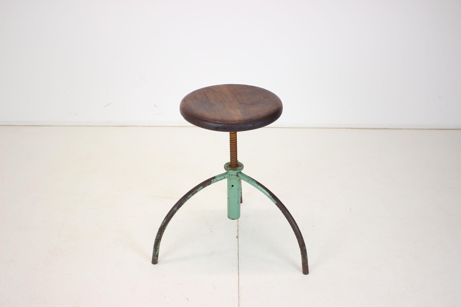 Vintage adjustable industrial stool with patina, 1950s