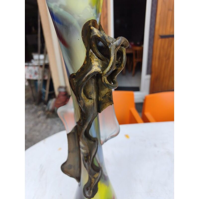 Vase in glass paste and bronze by F. Silviy